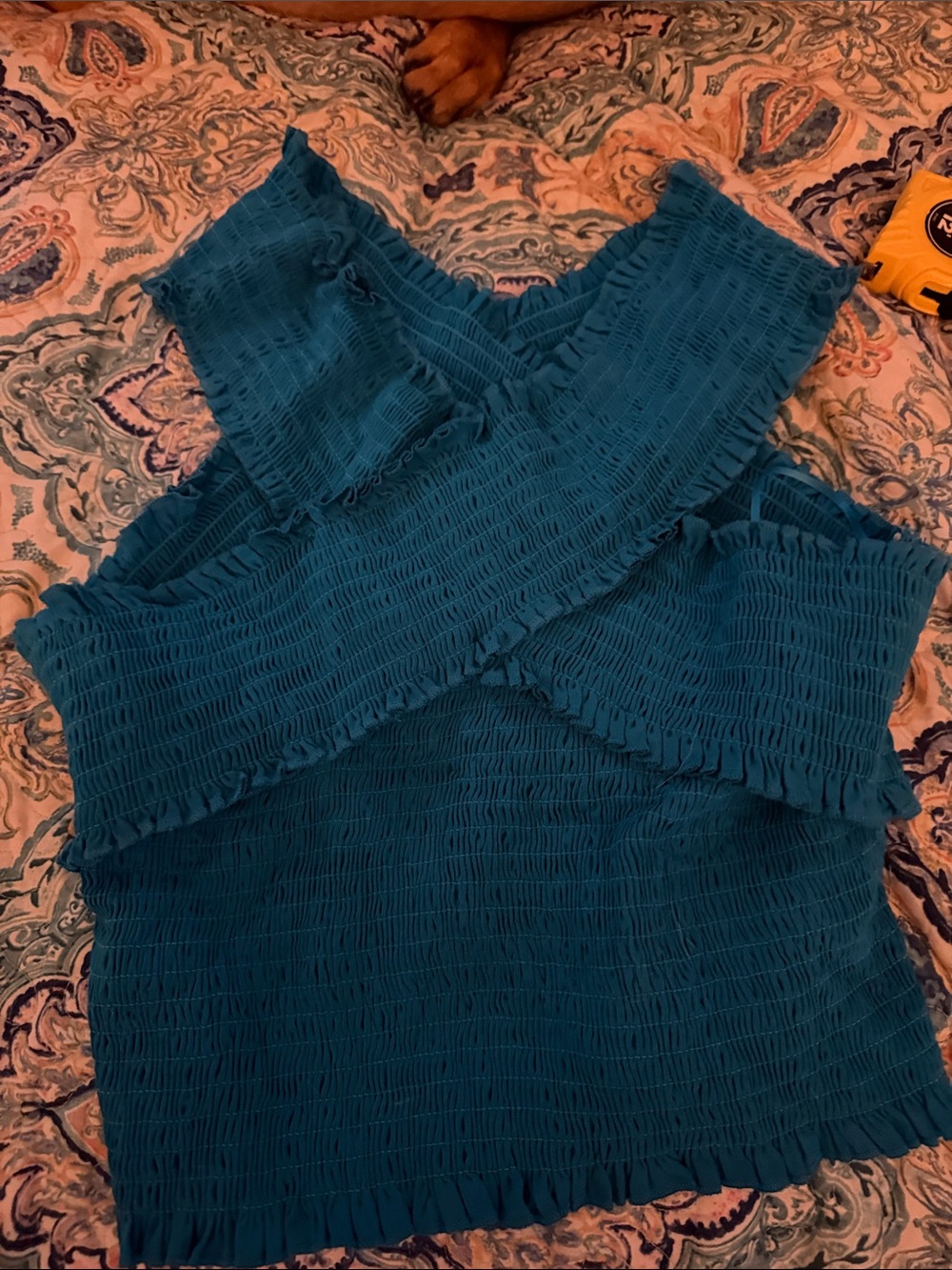 Teal Smocked Cross-Front Tube Top NWT